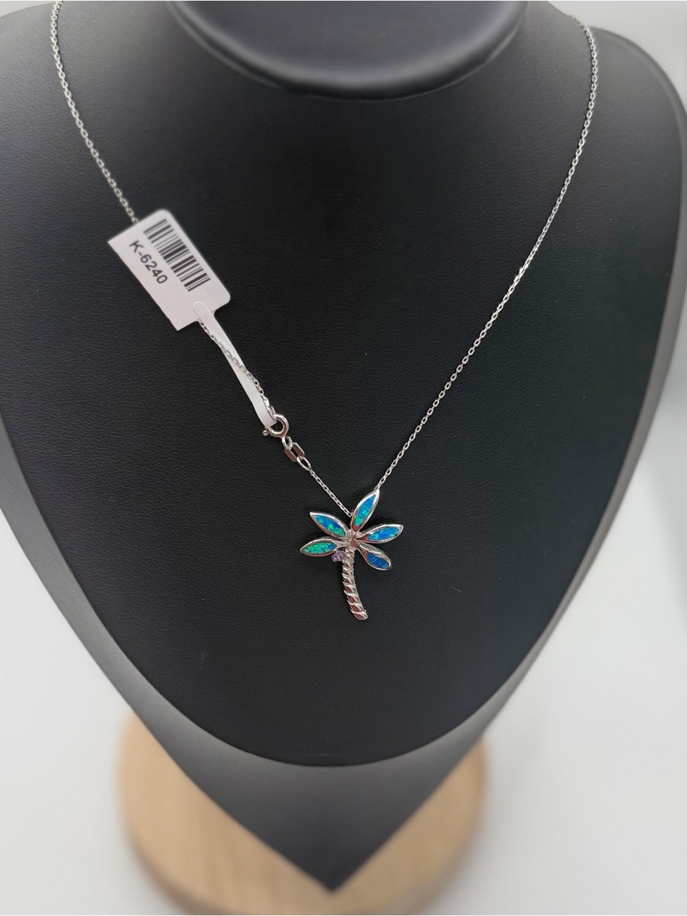 925 Sterling Silver Blue Opal Palm Tree Necklace 18”